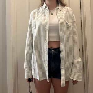 Green and white striped button down shirt from H&M, never worn, size medium